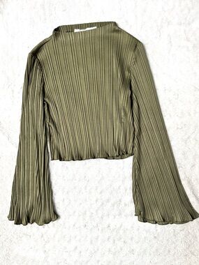 NWOT- ASTR the Label Plissé Mock Neck Long Sleeve Crop Top in Olive Green